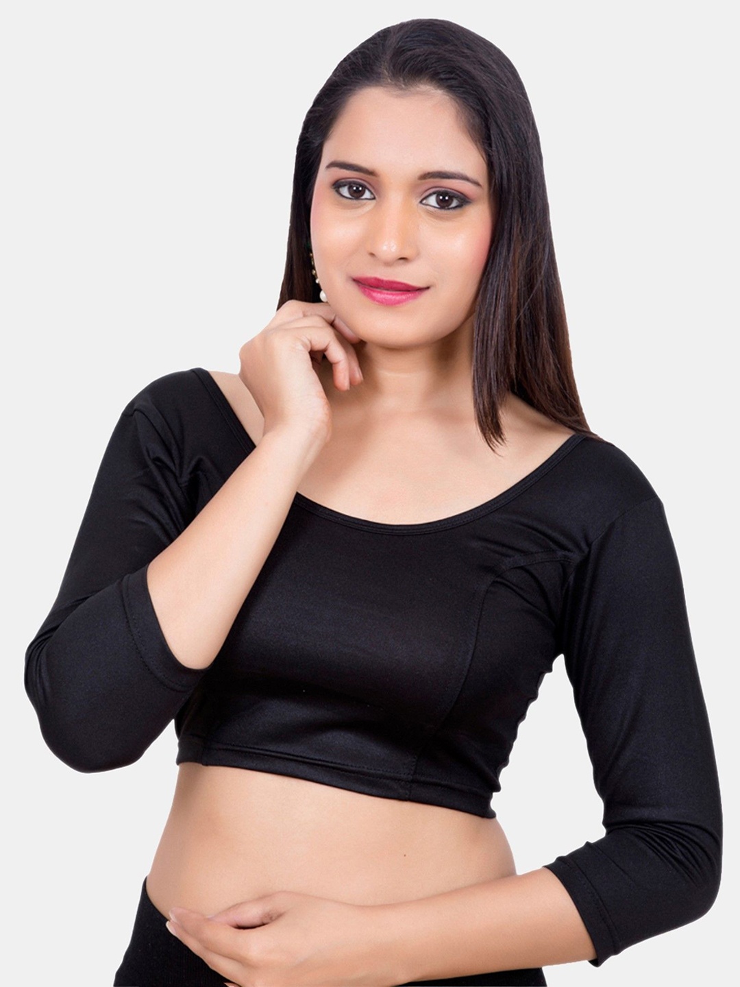 

FEMMIBELLA Solid Stretchable Readymade Saree Blouse, Black