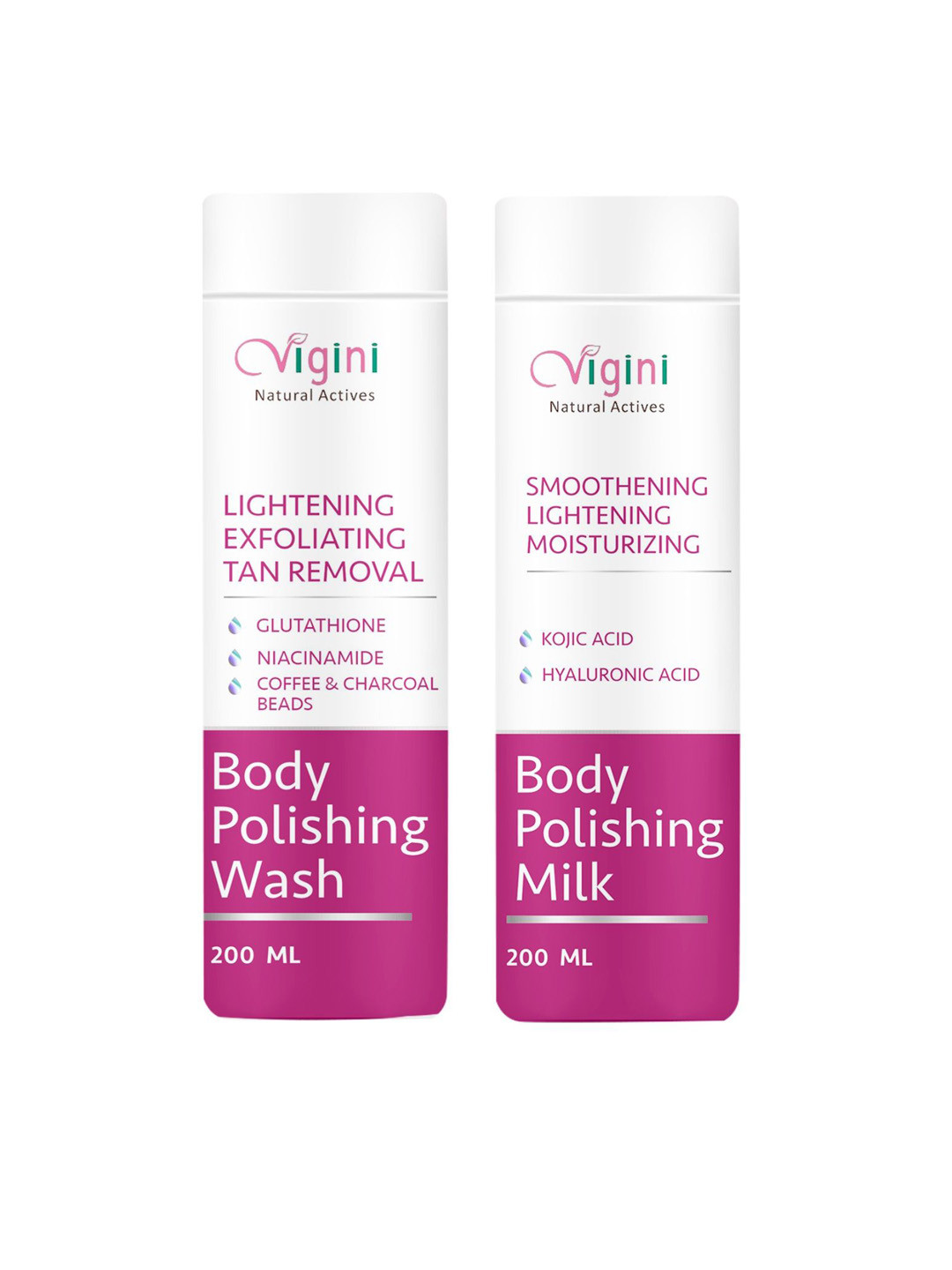 

Vigini Set Of 2 Skin Brightening Body Polishing Milk & Wash - 200 ml Each, White
