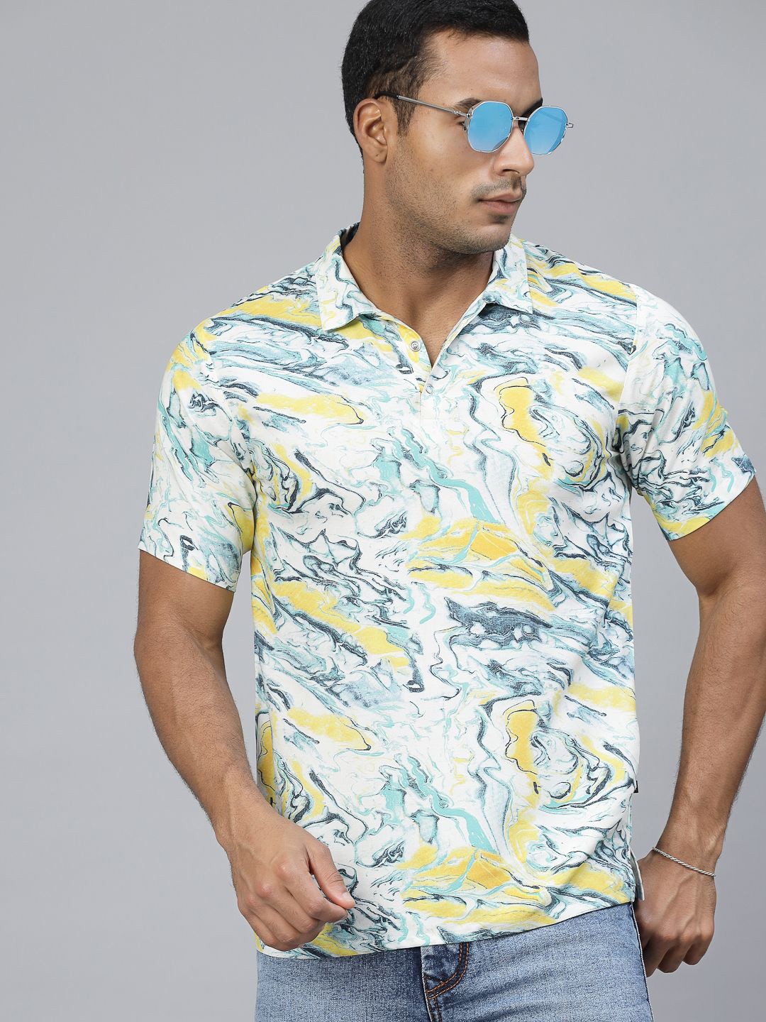 

Rigo Printed Polo Collar Pure Cotton Slim Fit T-shirt, Yellow