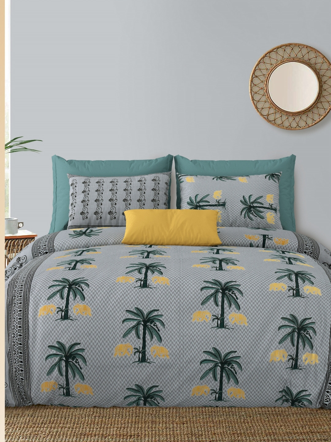 

LIVING ROOTS Double King Size Jaipur Block Print Cotton Double Bedsheet & 2 Pillow Covers, Green