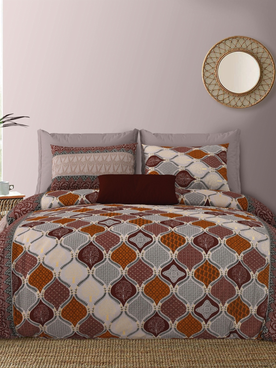 

LIVING ROOTS Double King Size Jaipur Block Print Cotton Double Bedsheet & 2 Pillow Covers, Grey