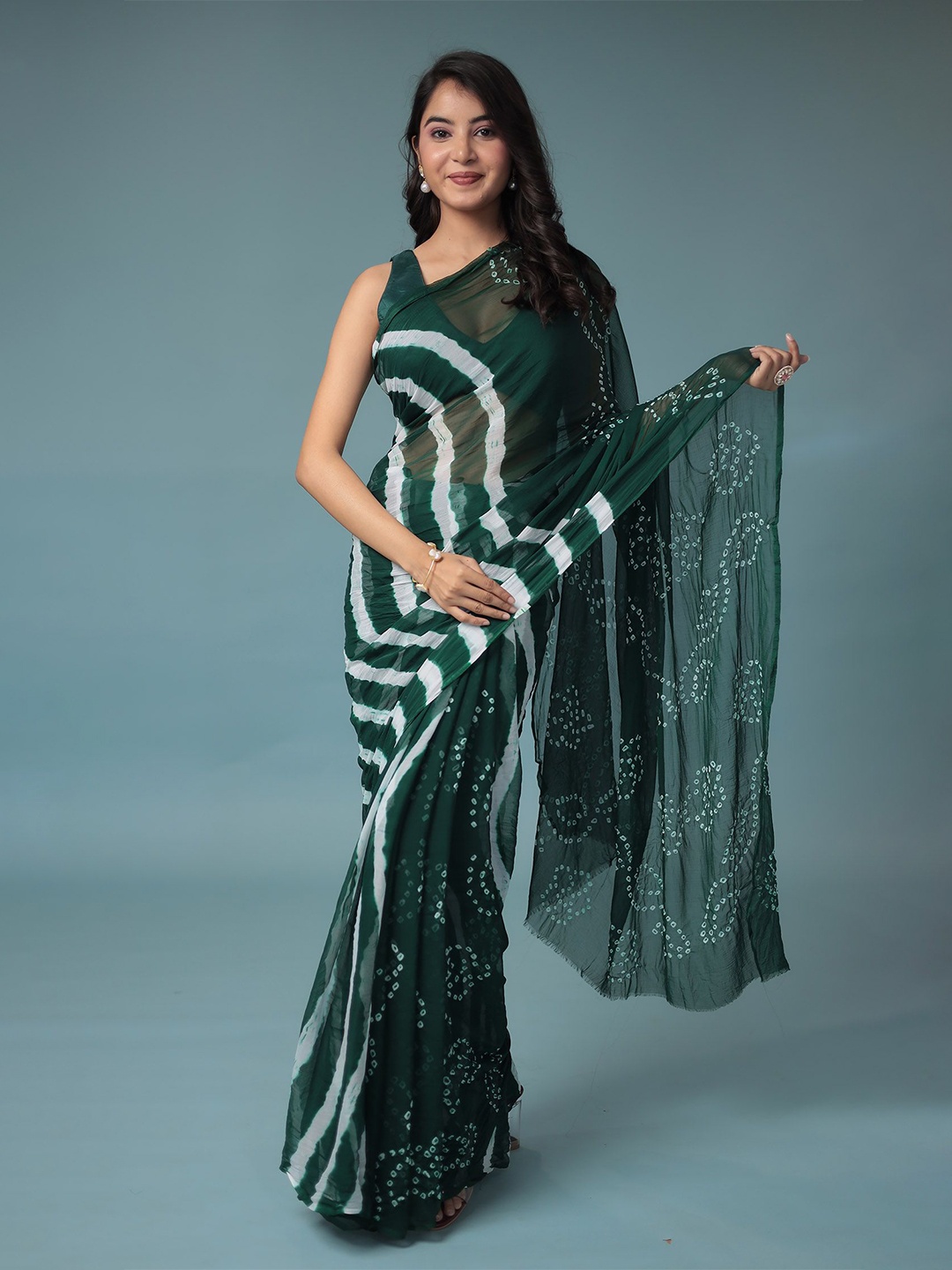 

ZARI Bandhani Saree, Green