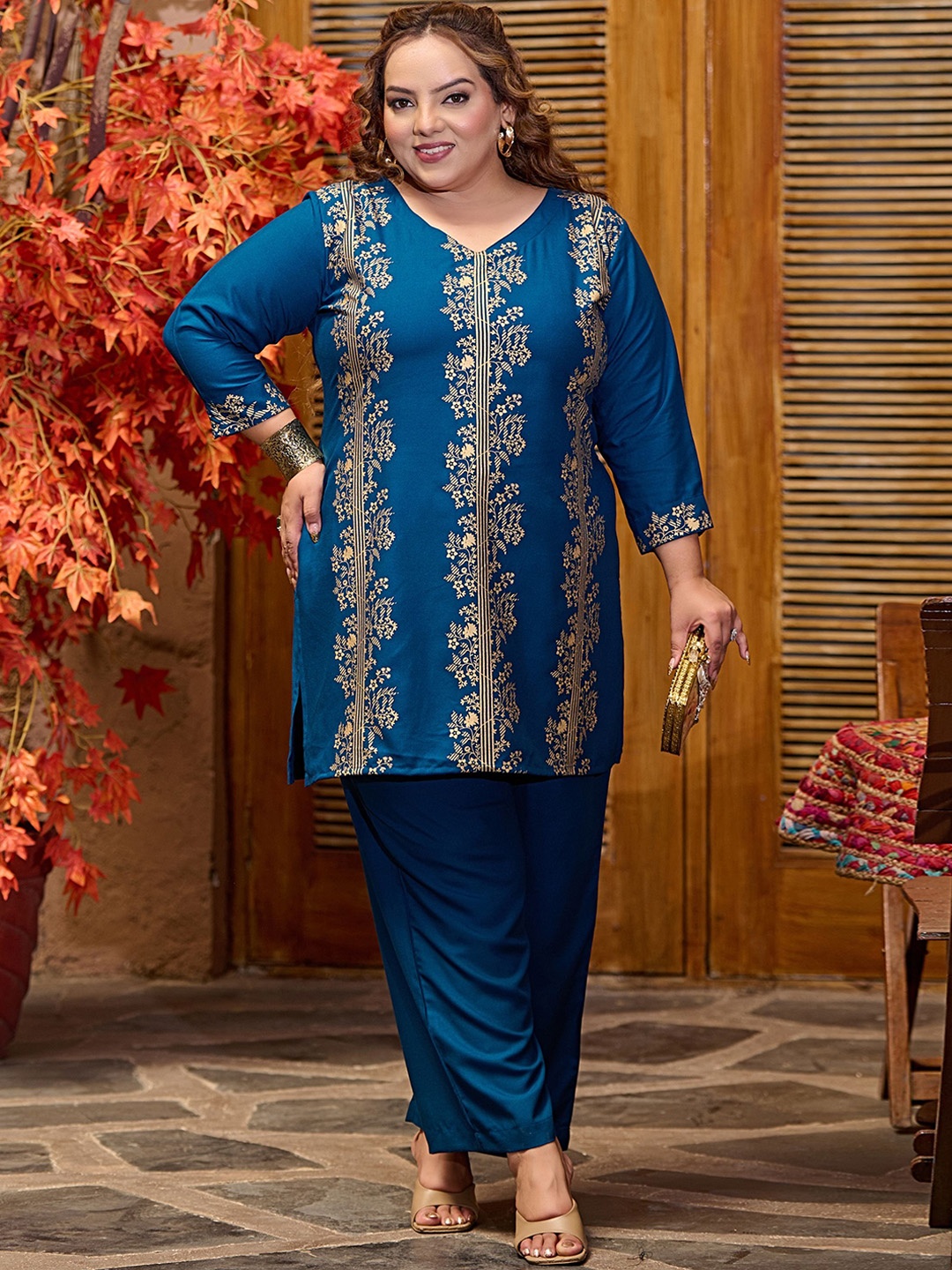 

PrettyPlus by Desinoor.com Printed Tunic With Trousers Co-Ords, Blue