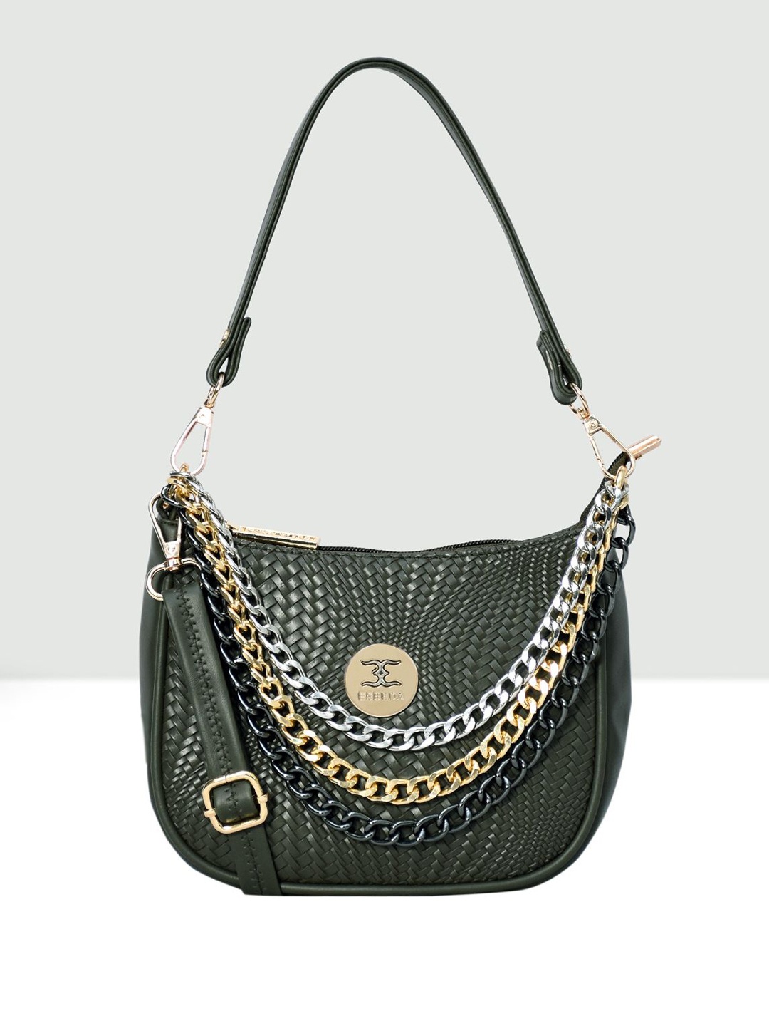 

ESBEDA Textured PU Structured Shoulder Bag with Tasselled, Green