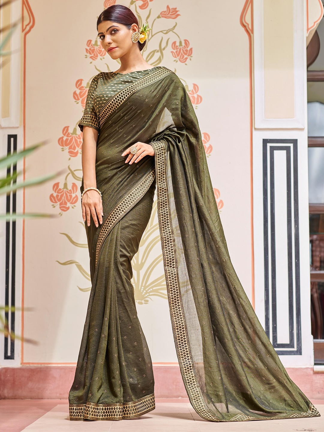 

Kalista Embellished Beads and Stones Saree, Green