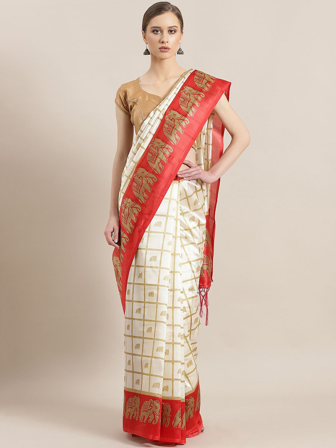 

Kalista Ethnic Motifs Zari Mysore Silk Saree, Cream