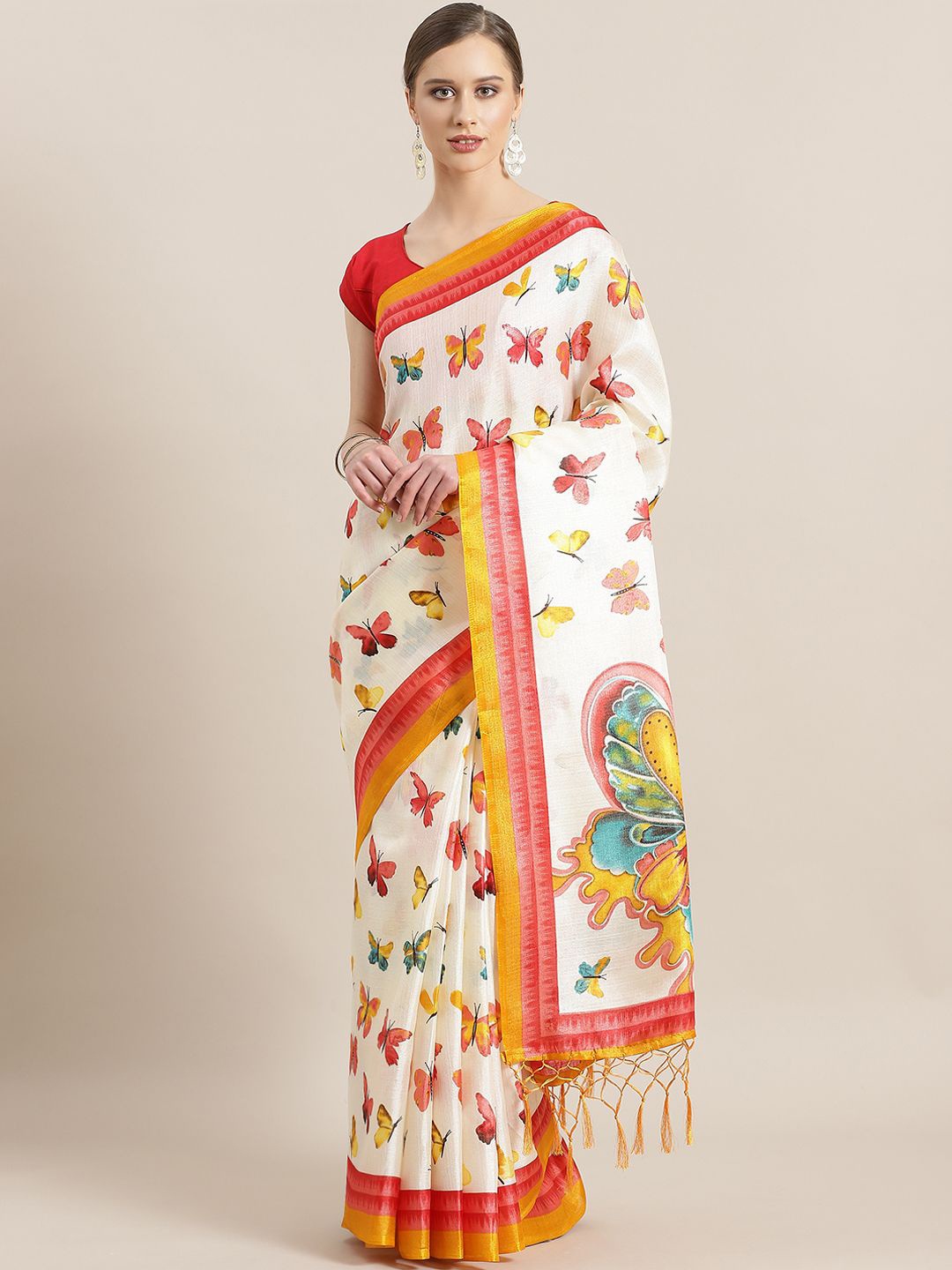 

Kalista Printed Saree With Blouse Piece, White