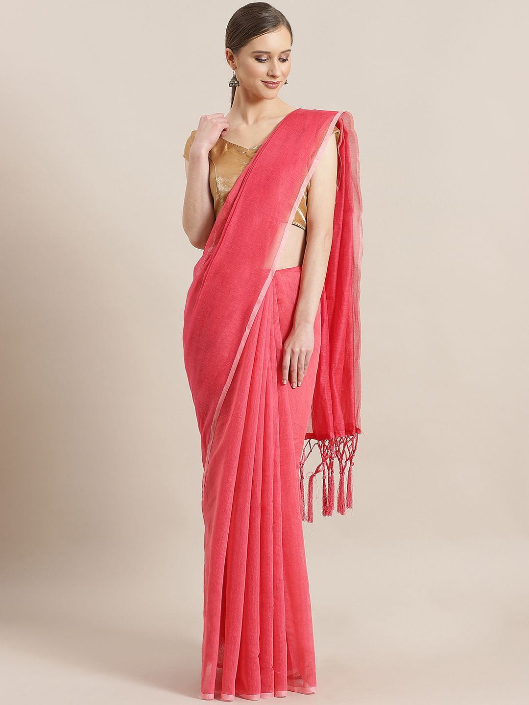 

Kalista Chanderi Saree With Blouse Piece, Pink