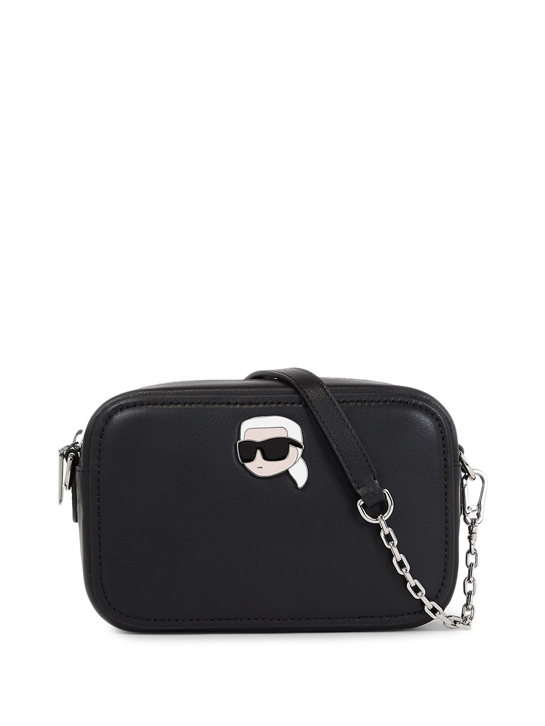 

Karl Lagerfeld Leather Structured Sling Bag with Fringed, Black