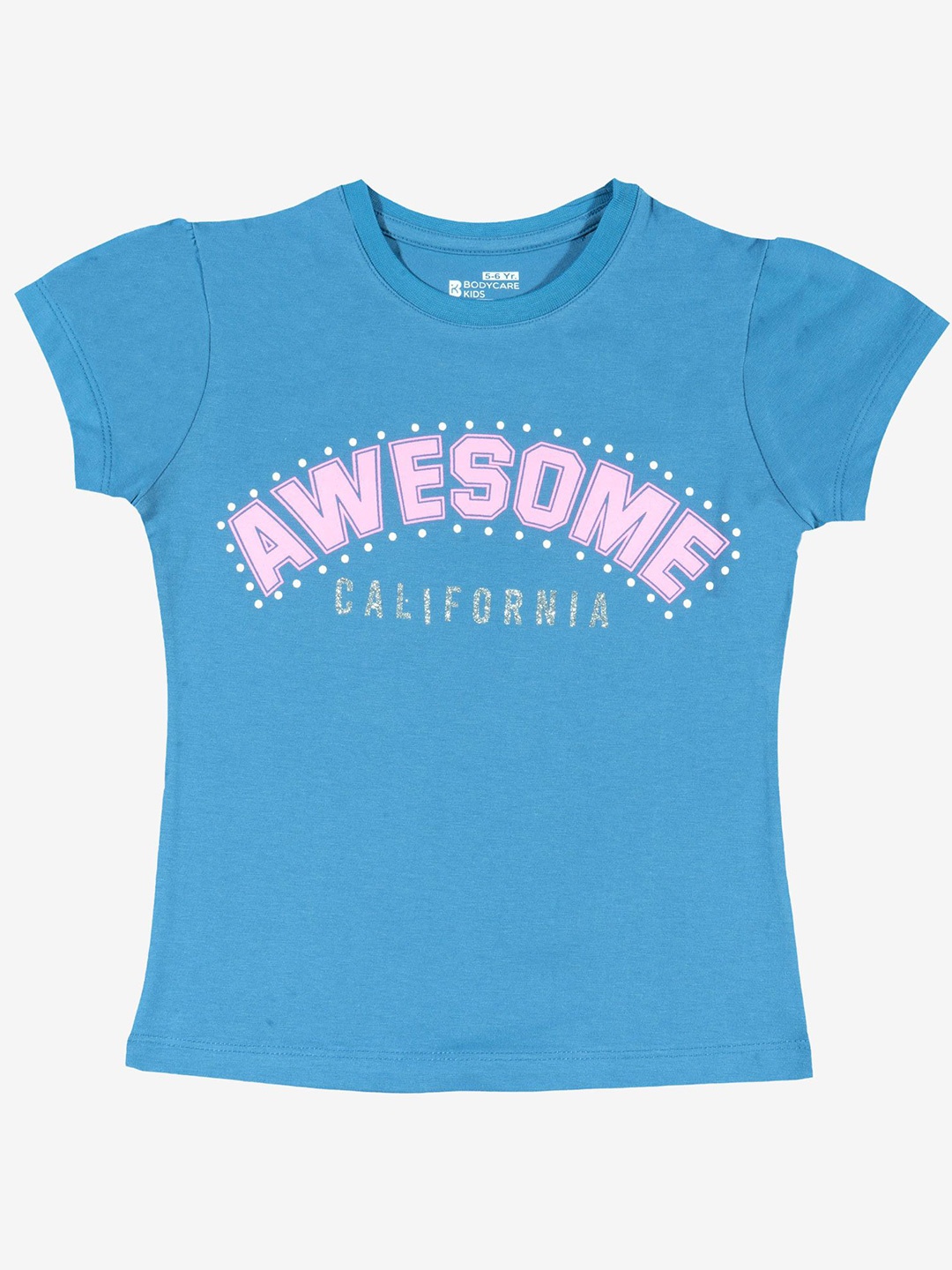 Bodycare Girls Typography Printed Round Neck Cotton T-shirt, Blue