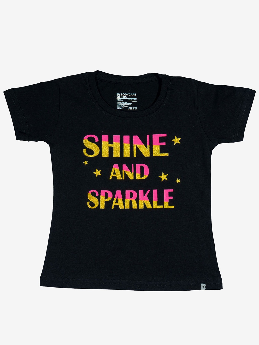 

Bodycare Girls Typography Printed Round Neck T-shirt, Black