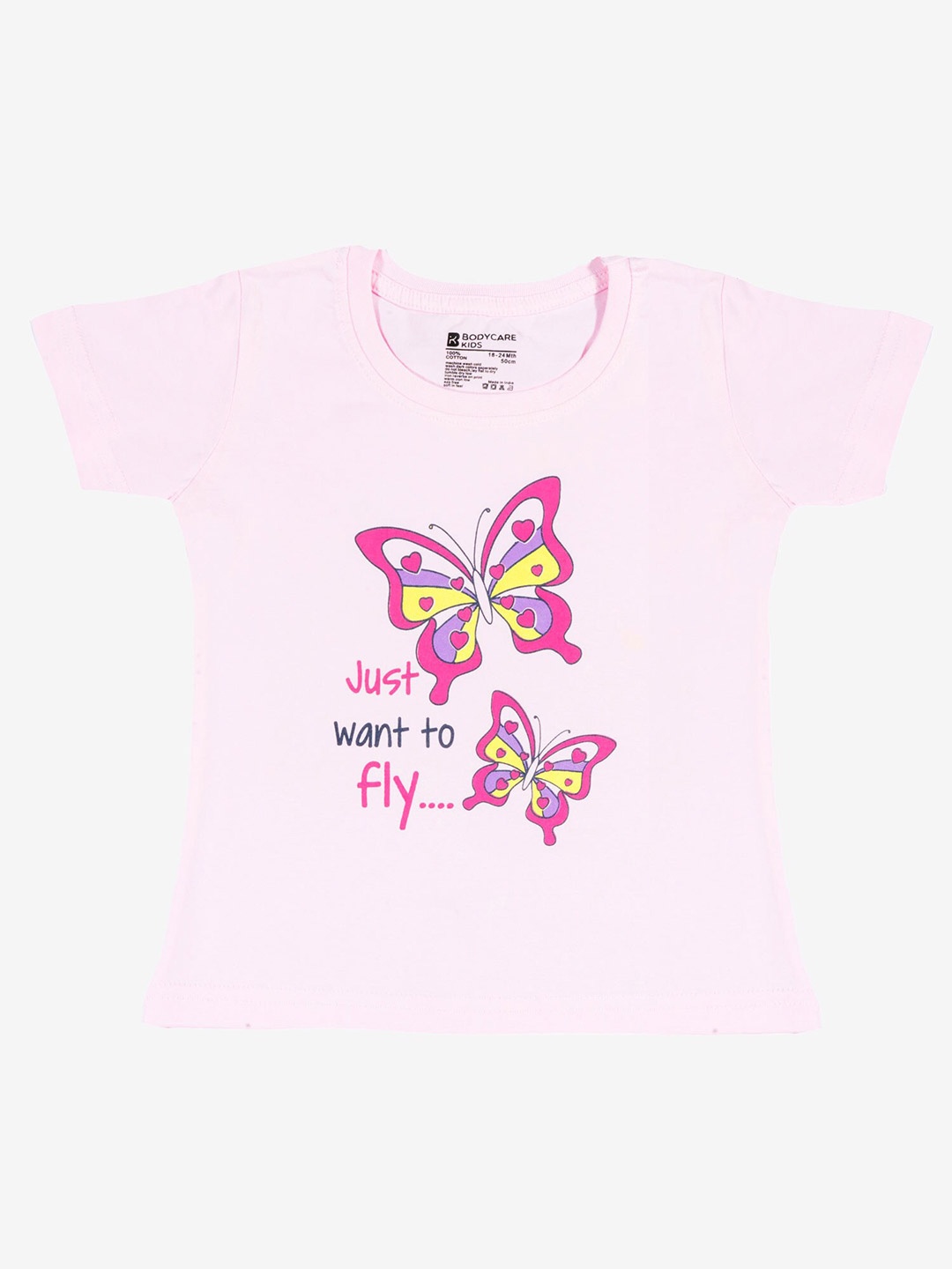 

Bodycare Girls Typography Printed Round Neck Cotton T-shirt, Pink