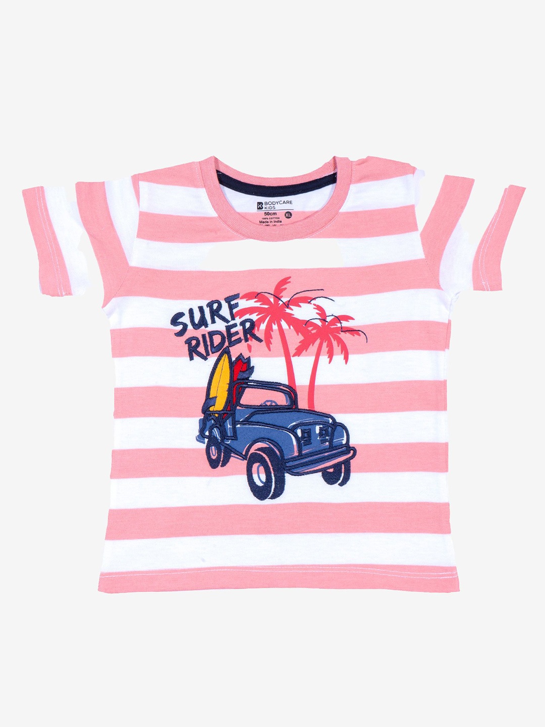 

Bodycare Boys Striped Round Neck Graphic T-shirt, Pink