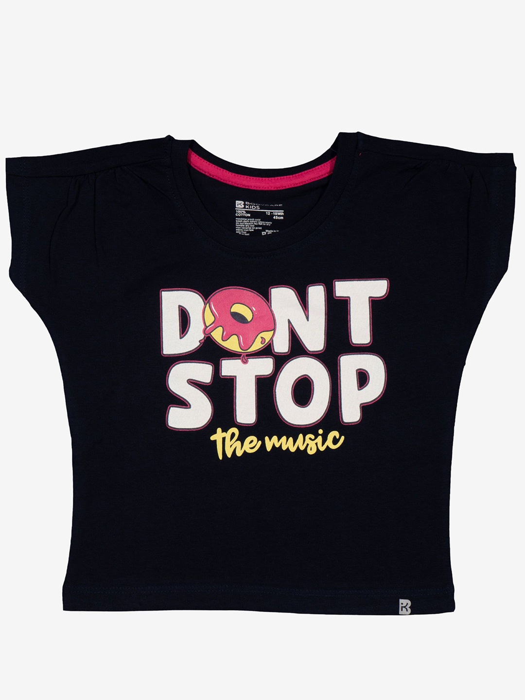 Bodycare Girls Typography Printed Round Neck Cotton T-shirt, Navy blue