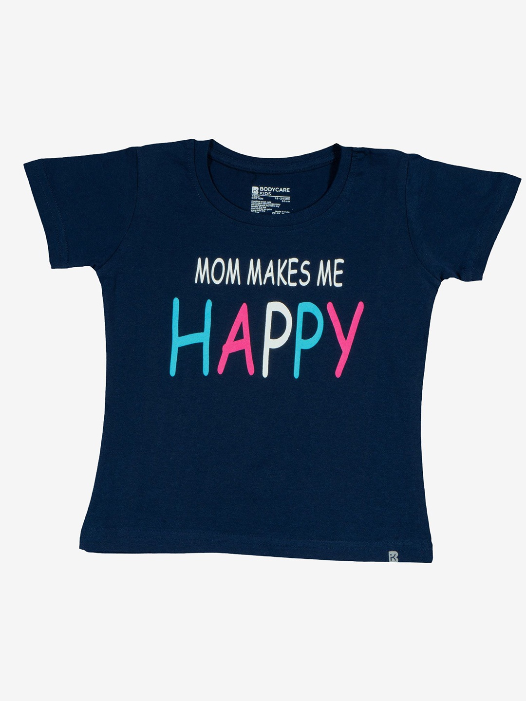 

Bodycare Girls Typography Printed Round Cotton T-shirt, Navy blue
