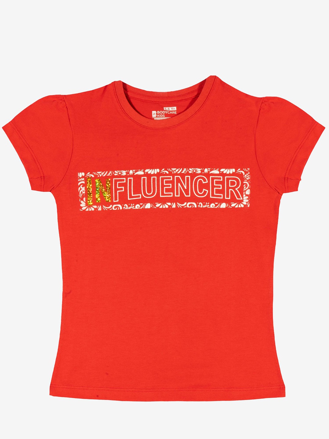 

Bodycare Girls Typography Printed Round Neck Cotton T-shirt, Red