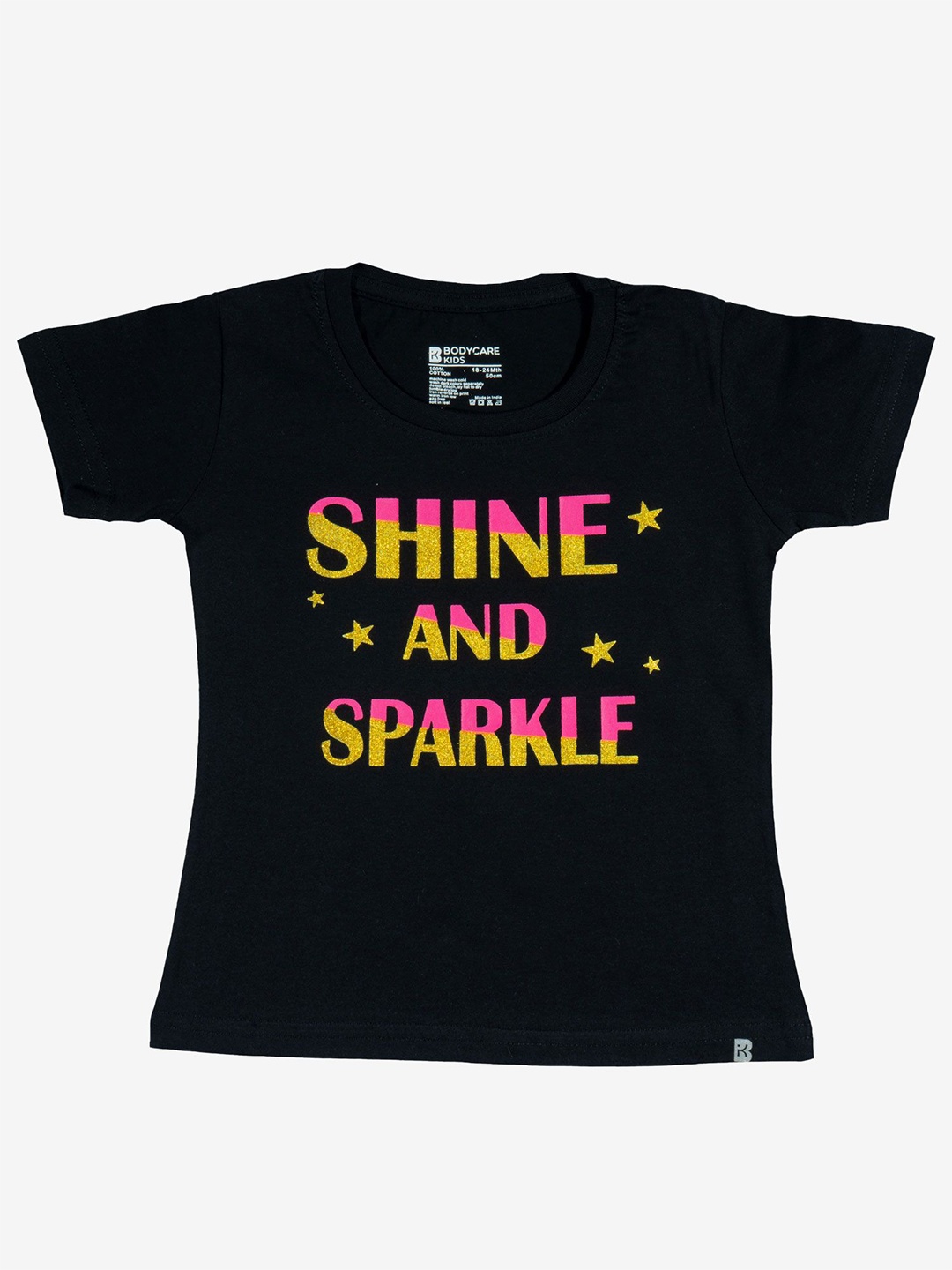 Bodycare Girls Typography Printed Round Neck Cotton T-shirt, Black