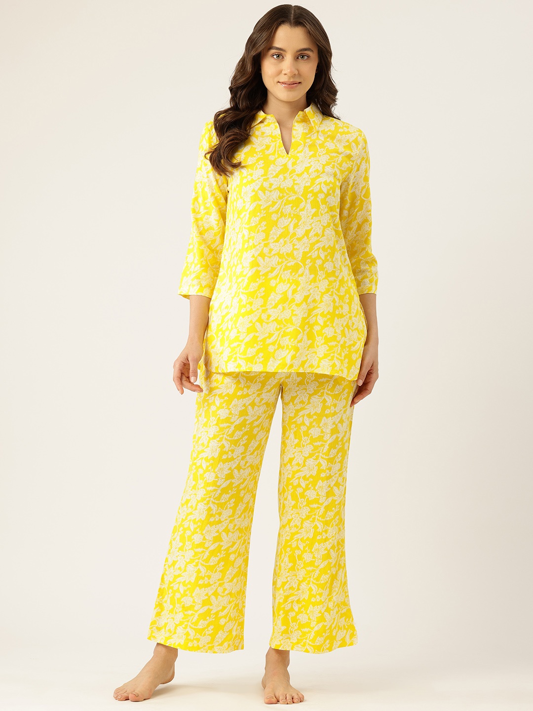 

ETC Floral Printed Night Suit, Yellow