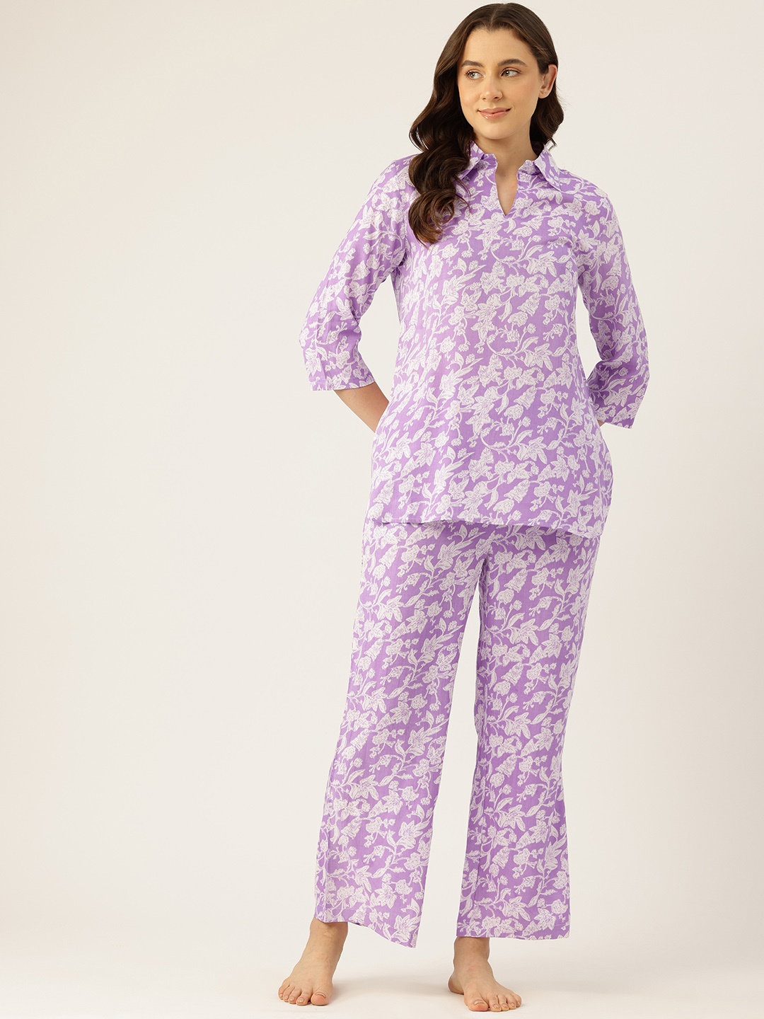 

ETC Floral Printed Night Suit, Lavender