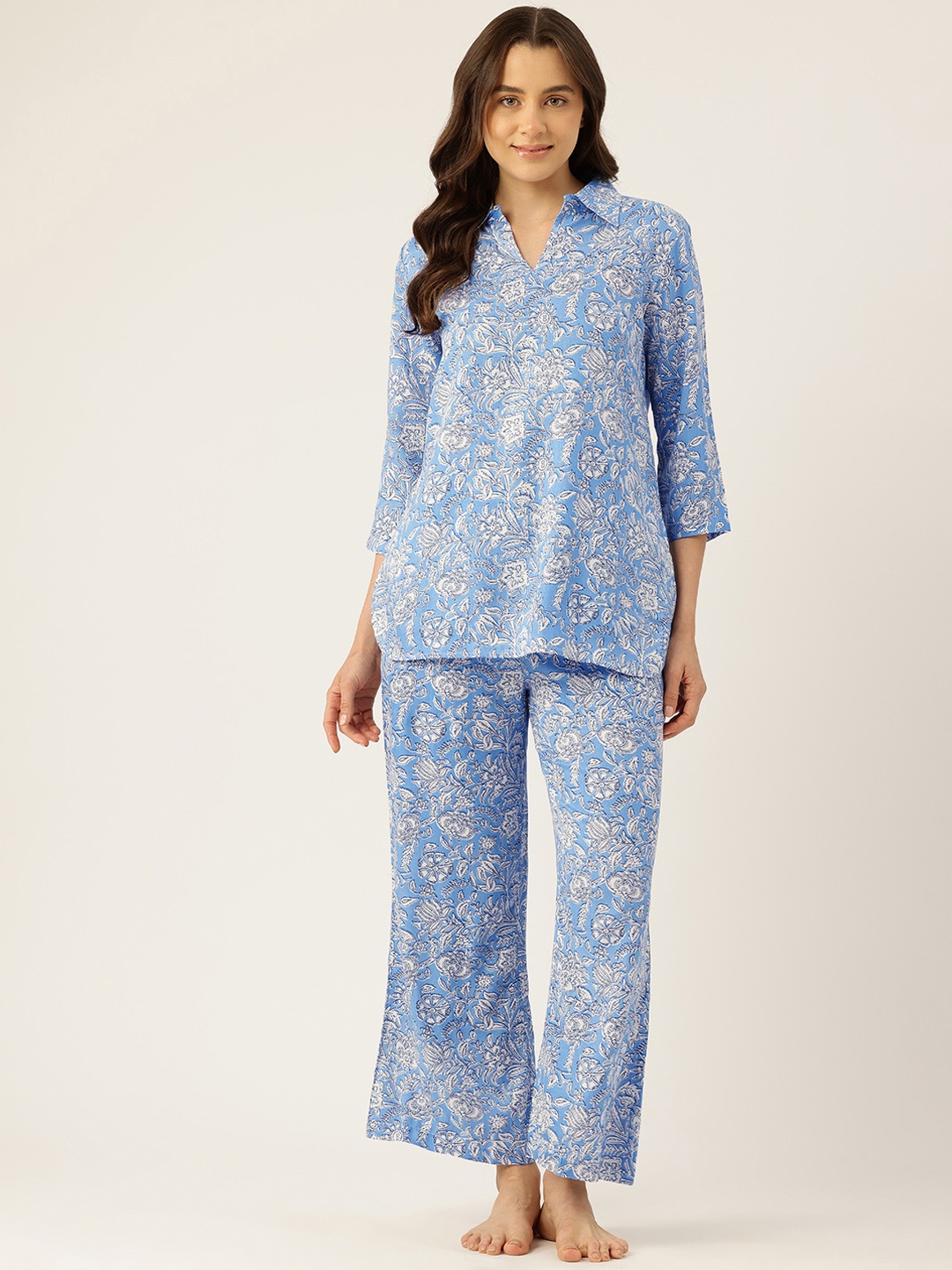 

ETC Floral Printed Night Suit, Blue