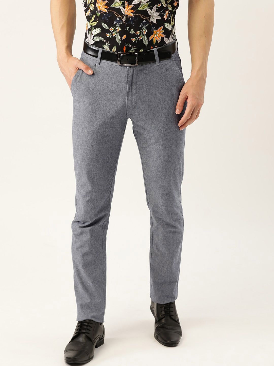 

Hancock Men Mid-Rise Slim Fit Trousers, Grey