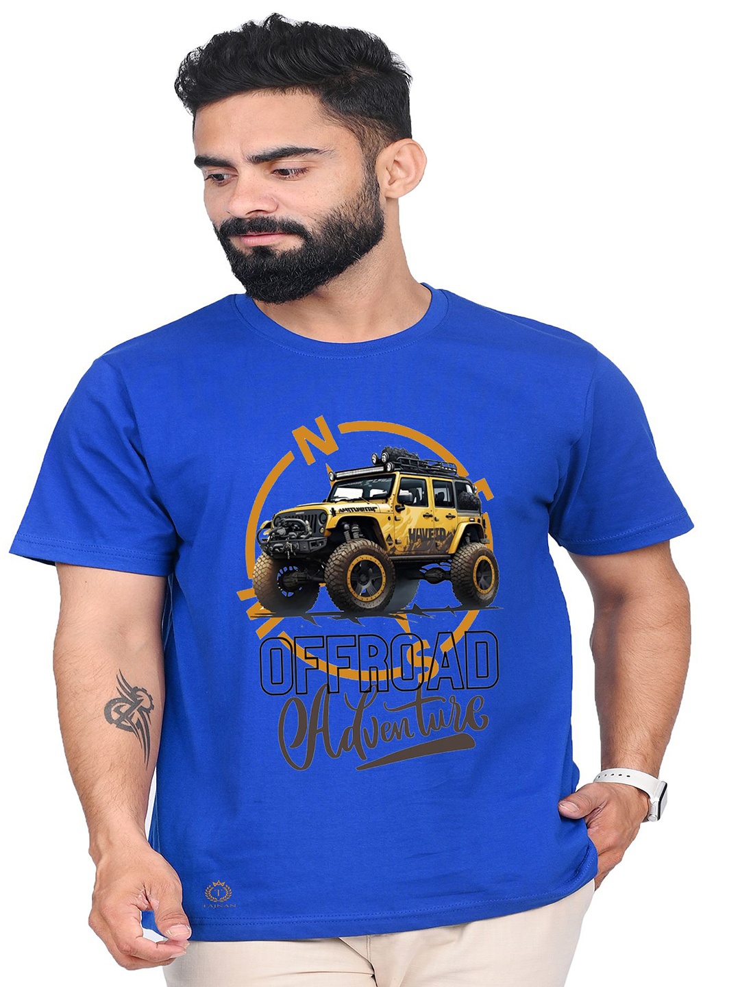 

TAJNAN Men Graphic Printed Round Neck Cotton T-shirt, Blue