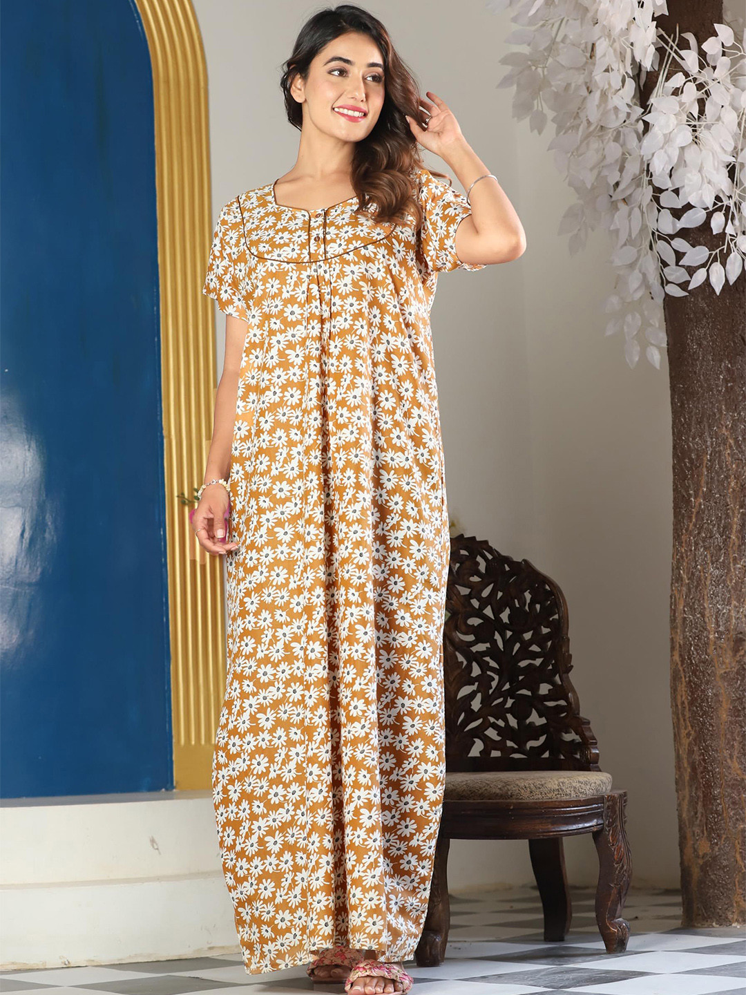 

G4Girl Printed Maxi Nightdress, Mustard