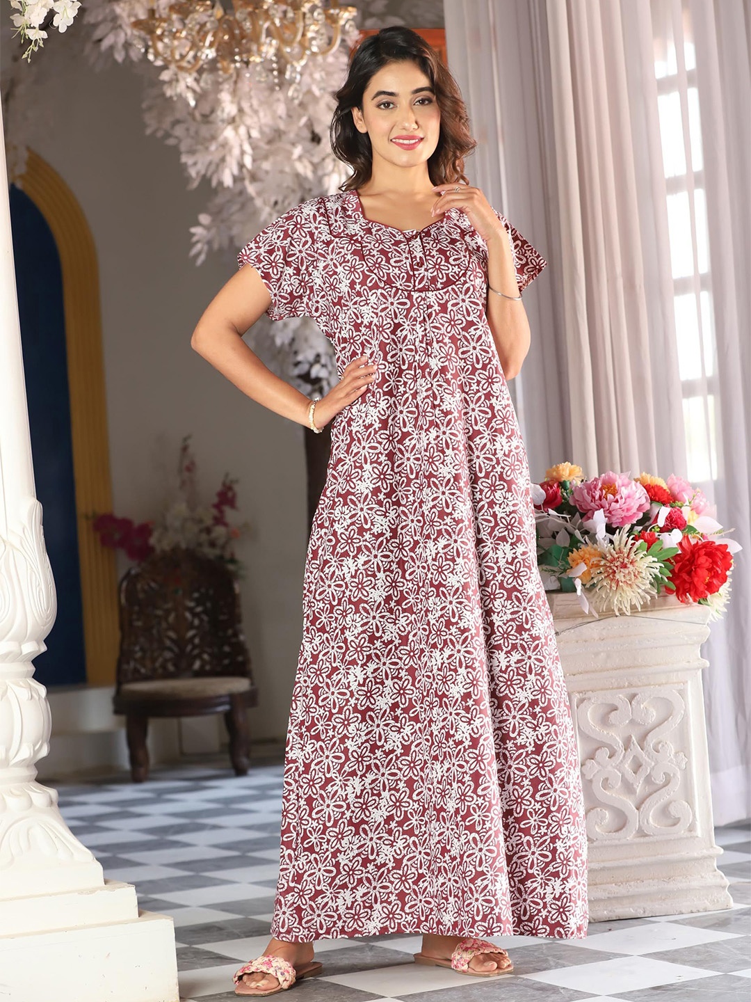 

G4Girl Printed Maxi Nightdress, Brown