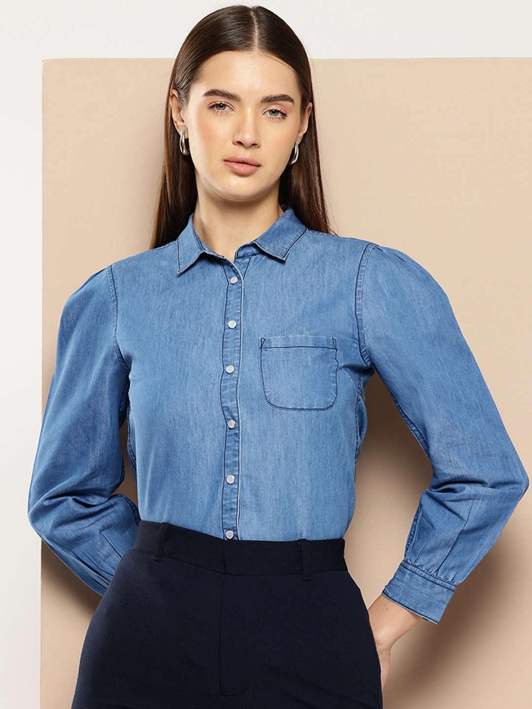 

Chemistry Women Solid Casual Shirt, Blue