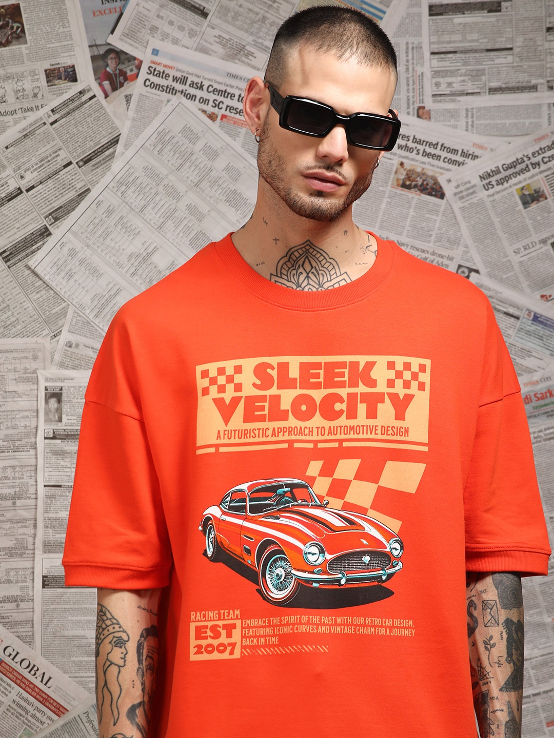 

Difference of Opinion Men Drop Shoulder Terry Cotton Oversized T Shirt, Orange