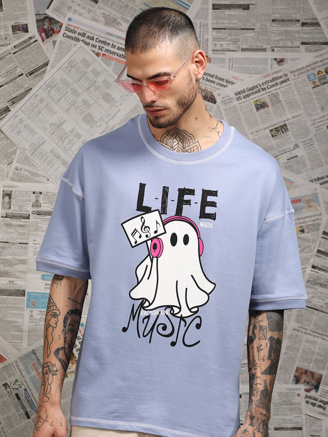 

Difference of Opinion Men Drop Shoulder Terry Cotton Oversized T Shirt, Purple
