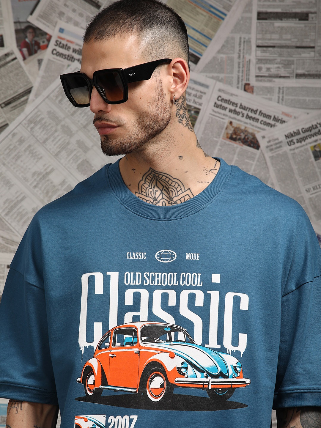 

Difference of Opinion Men Drop Shoulder Terry Cotton Oversized T Shirt, Teal