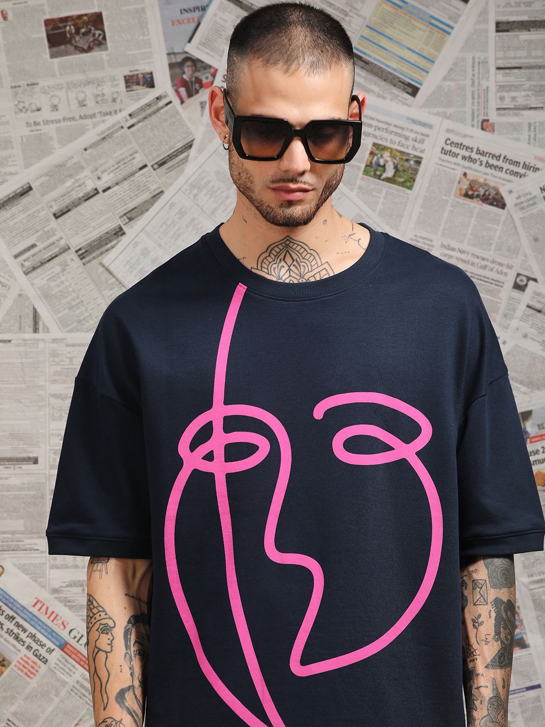 

Stormborn Men Graphic Printed Oversized Longline Cotton T-shirt, Navy blue