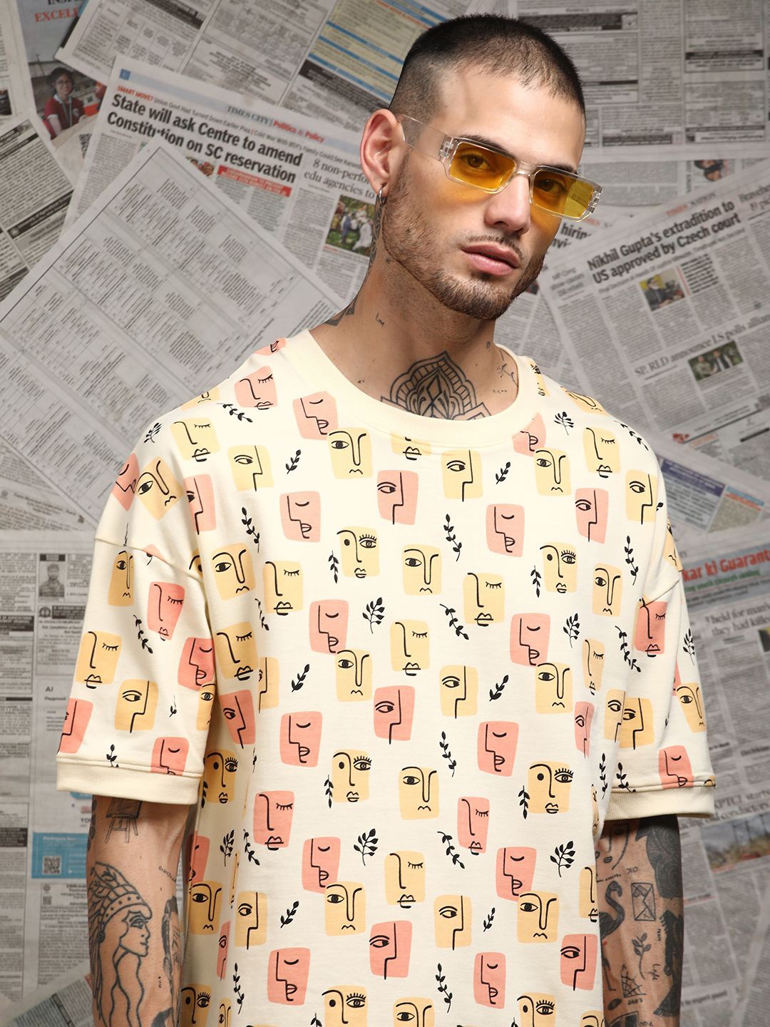 

Stormborn Men Graphic Printed Oversized Cotton T-shirt, Off white