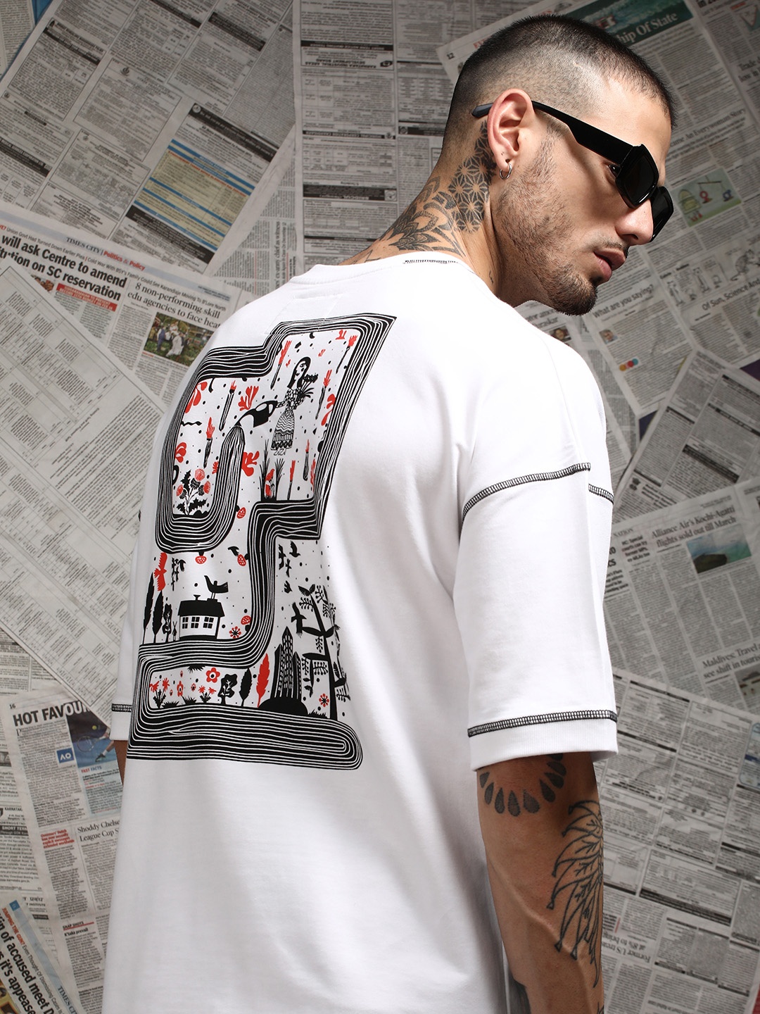 

Stormborn Men Graphic Printed Oversized Longline Cotton T-shirt, White