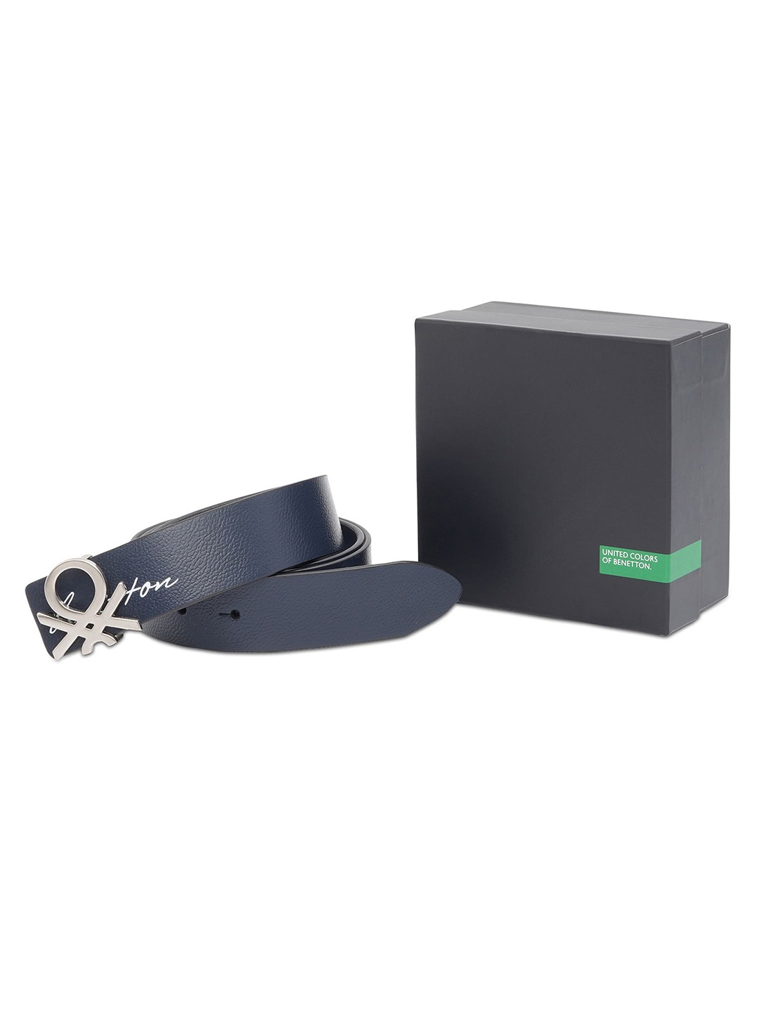

United Colors of Benetton Men Push Pin Leather Reversible Belt, Navy blue
