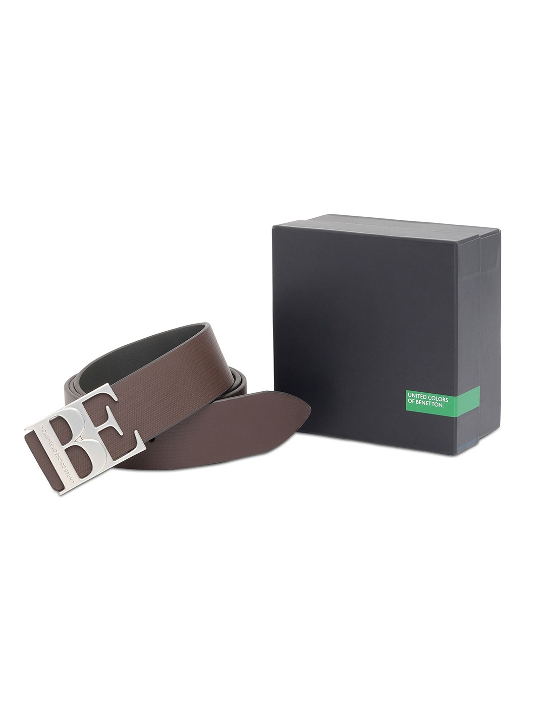 

United Colors of Benetton Men Leather Push Pin Reversible Belt, Brown