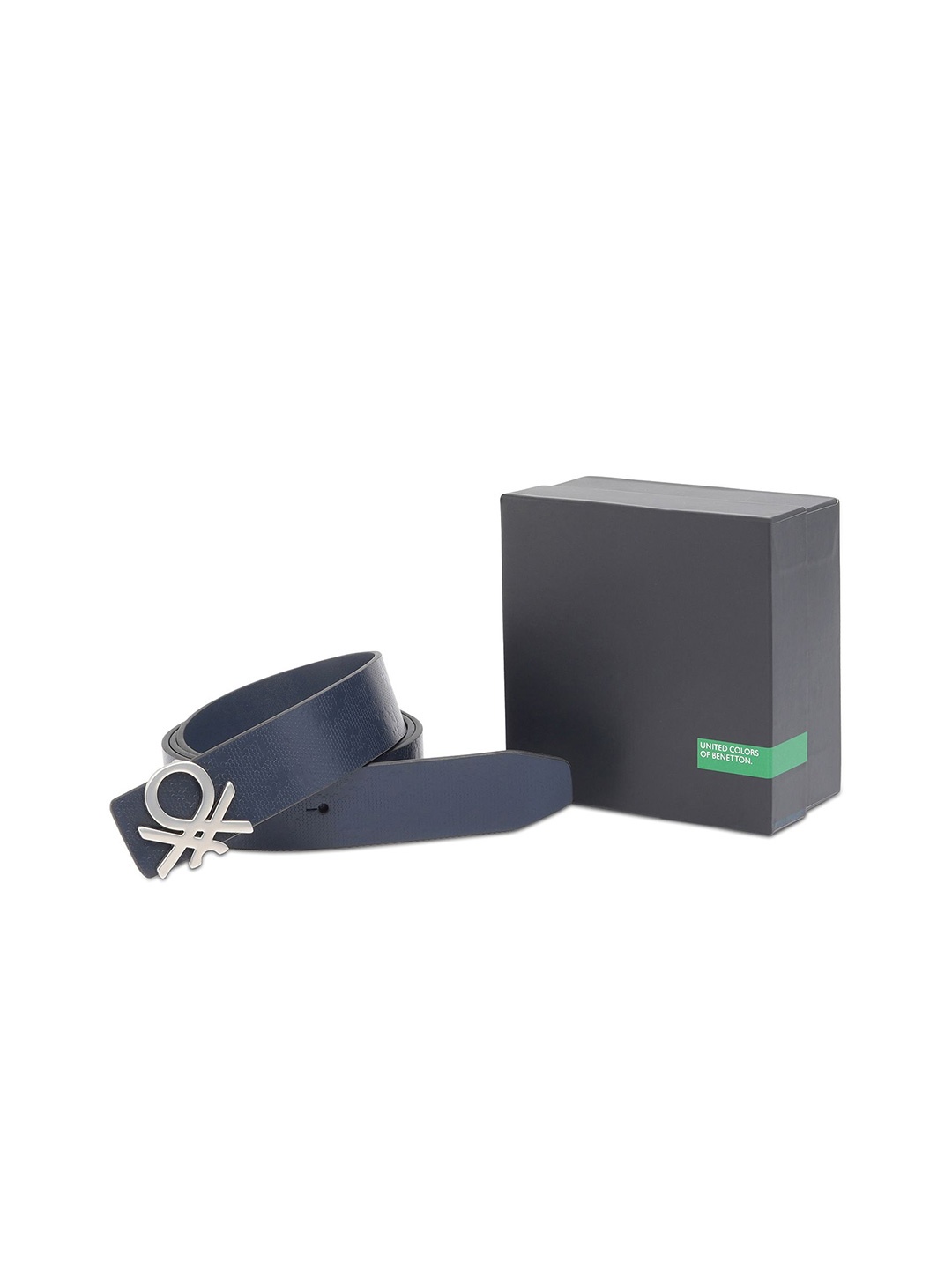 

United Colors of Benetton Men Push Pin Leather Reversible Belt, Navy blue