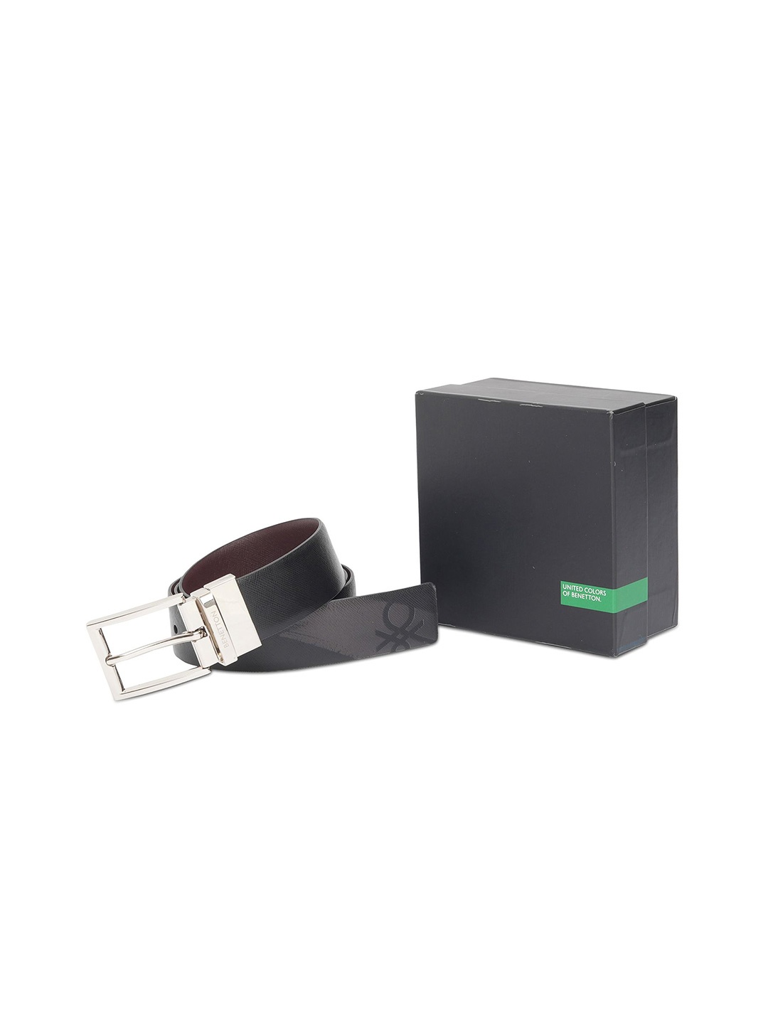 

United Colors of Benetton Men Solid Tang Leather Reversible Belt, Black