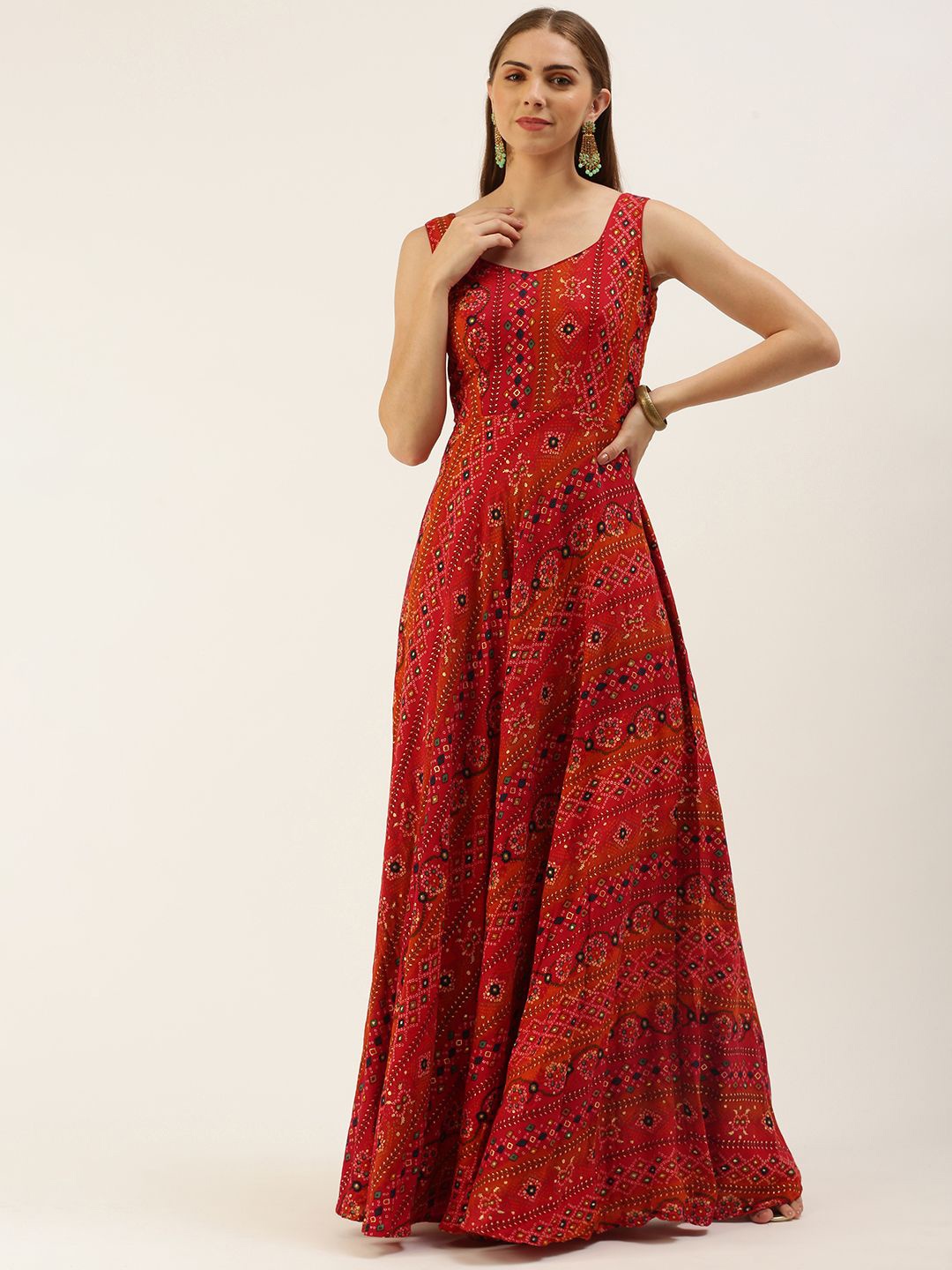 

Ethnovog Women Floral Print Maxi Dress, Red