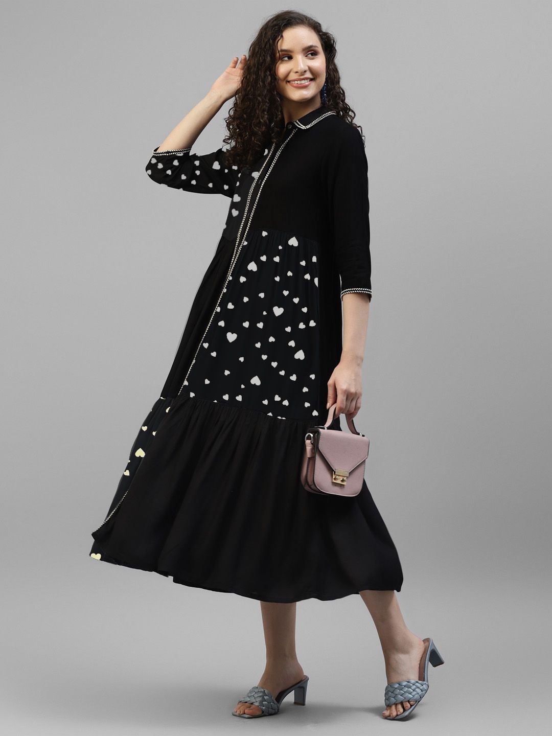 

DEEBACO Women Floral Print A-Line Midi Dress, Black