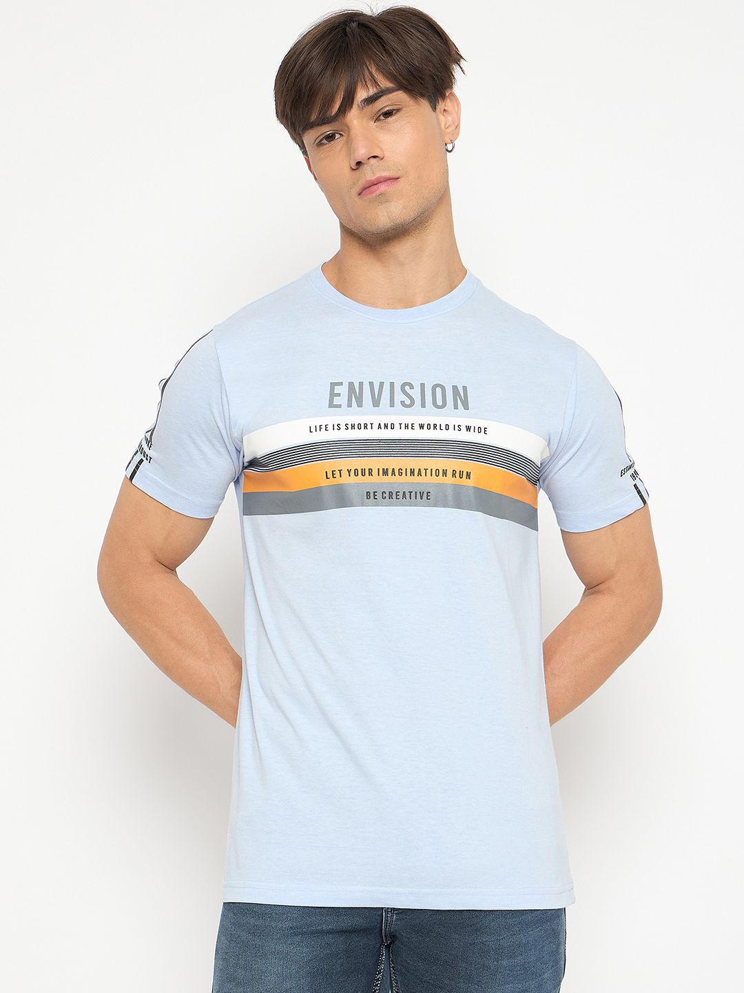 

Duke Men Typography Printed Round Neck Cotton T-shirt, Blue