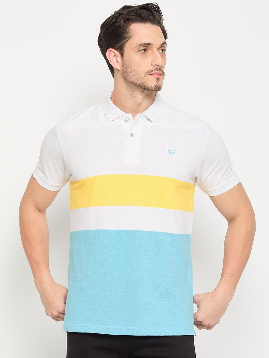 

Duke Men Colourblocked Polo Collar Cotton T-shirt, White
