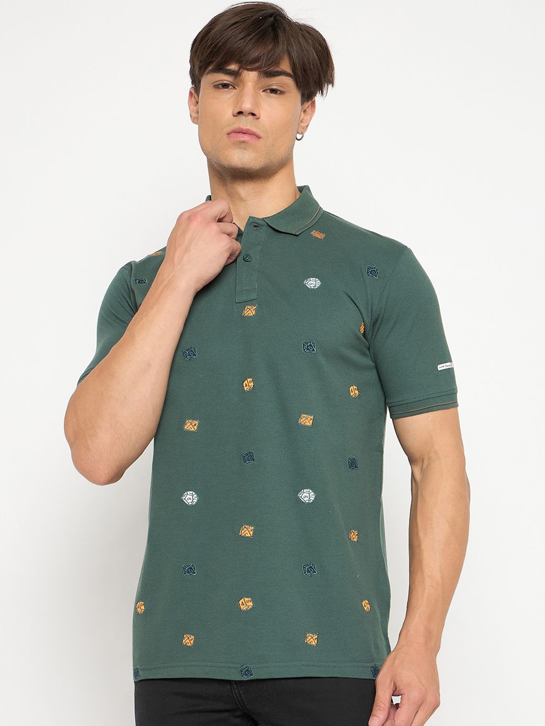 

Duke Men Conversational Printed Polo Collar Slim Fit T-shirt, Green