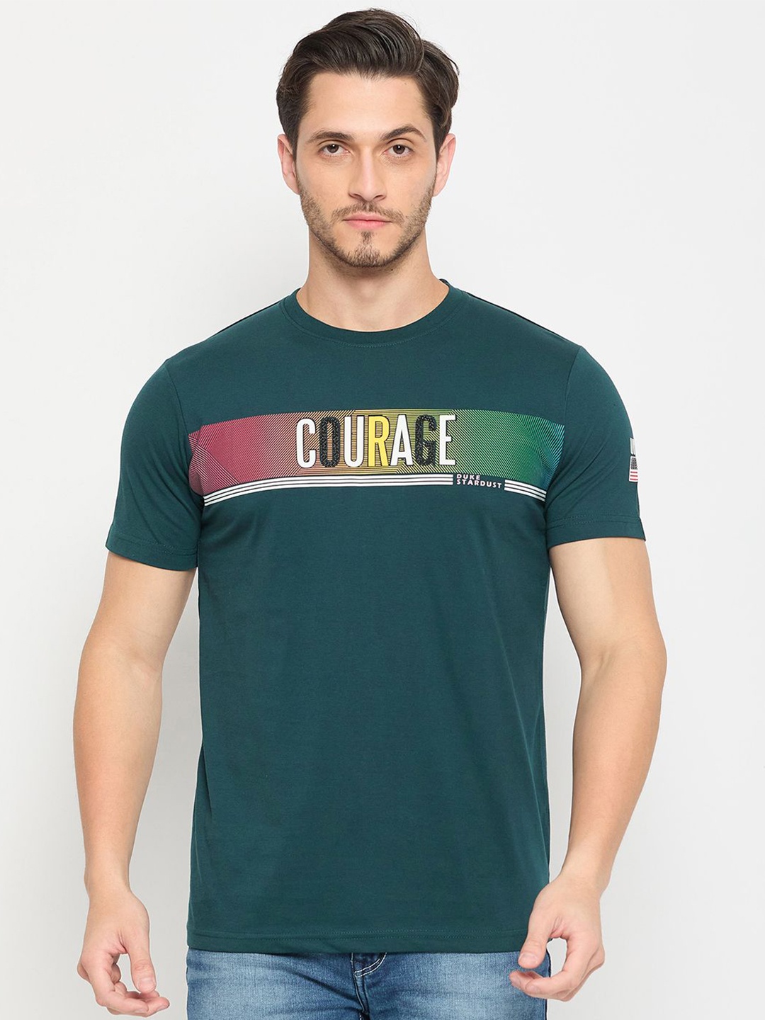 

Duke Men Typography Printed Round Neck Cotton T-shirt, Green