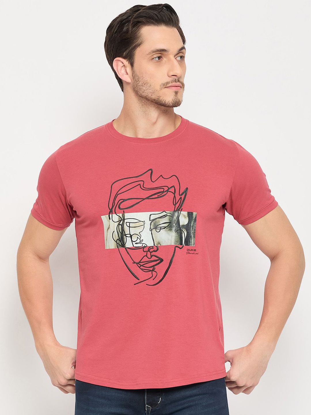 

Duke Men Graphic Printed Round Neck Cotton T-shirt, Red