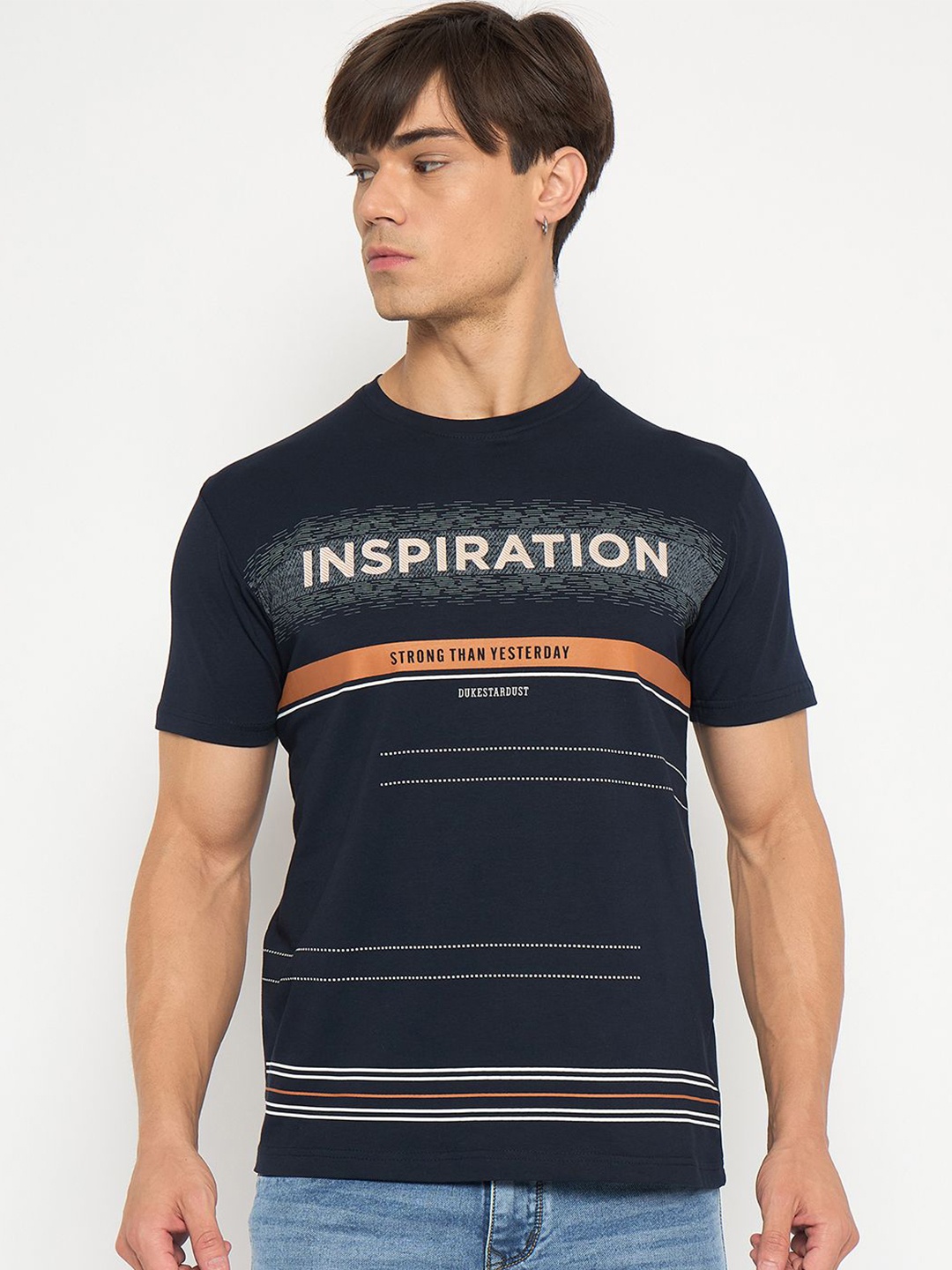 Duke Men Typography Printed Round Neck T-shirt, Blue