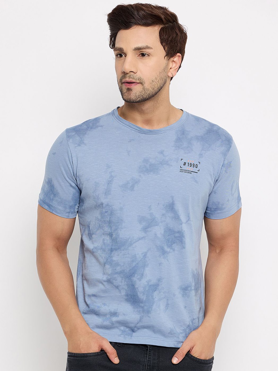 

Duke Men Printed Round Neck Cotton T-shirt, Blue