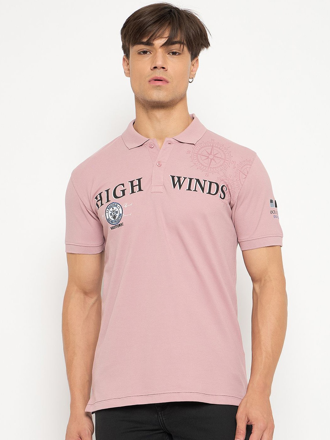 

Duke Men Nautical Printed Polo Collar Cotton T-shirt, Mauve