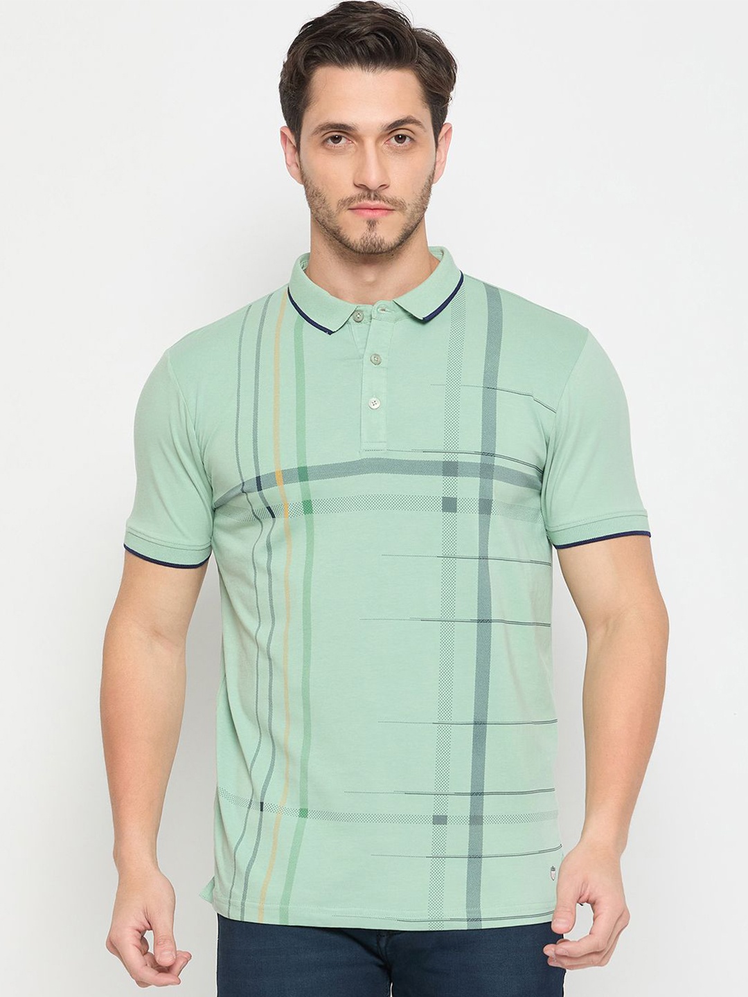 

Duke Men Striped Polo Collar Cotton T-shirt, Green